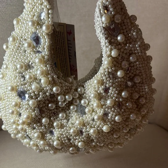 Handcrafted In India Pearl-Embellished White Mini Bag - Picture 6 of 10